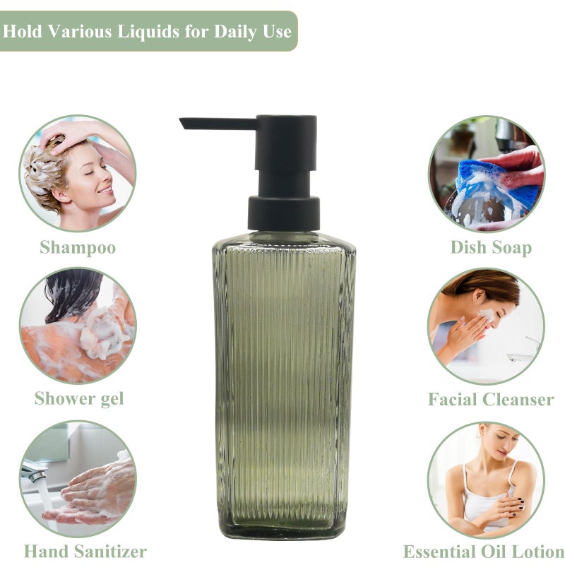 YYTSGG Green Glass Soap Dispenser With Black Pump  12Oz Refillable Liquid Hand Dispenser  Lotion Dish Soap Dispenser For Modern Home Decor  Bathroom  Kitchen Countertop  Hotel - Image 4
