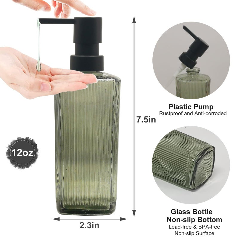 YYTSGG Green Glass Soap Dispenser With Black Pump  12Oz Refillable Liquid Hand Dispenser  Lotion Dish Soap Dispenser For Modern Home Decor  Bathroom  Kitchen Countertop  Hotel - Image 2