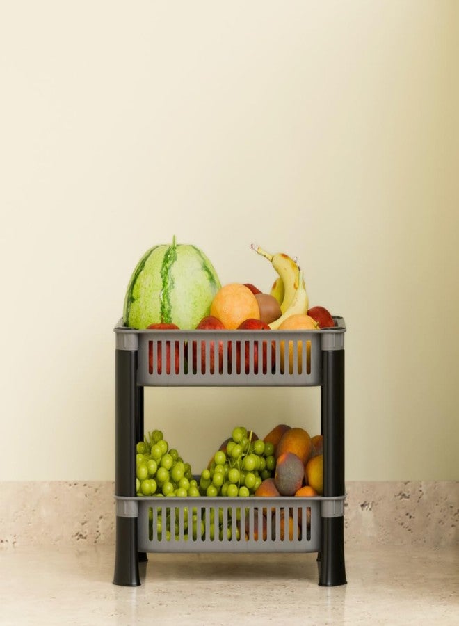 Morbrix 2 Layer Kitchen Rack Plastic Basket for Office/Home, Vegetable Organizer Stand, Onion Potato Sabji Storage Racks (Silver Color) - Image 1