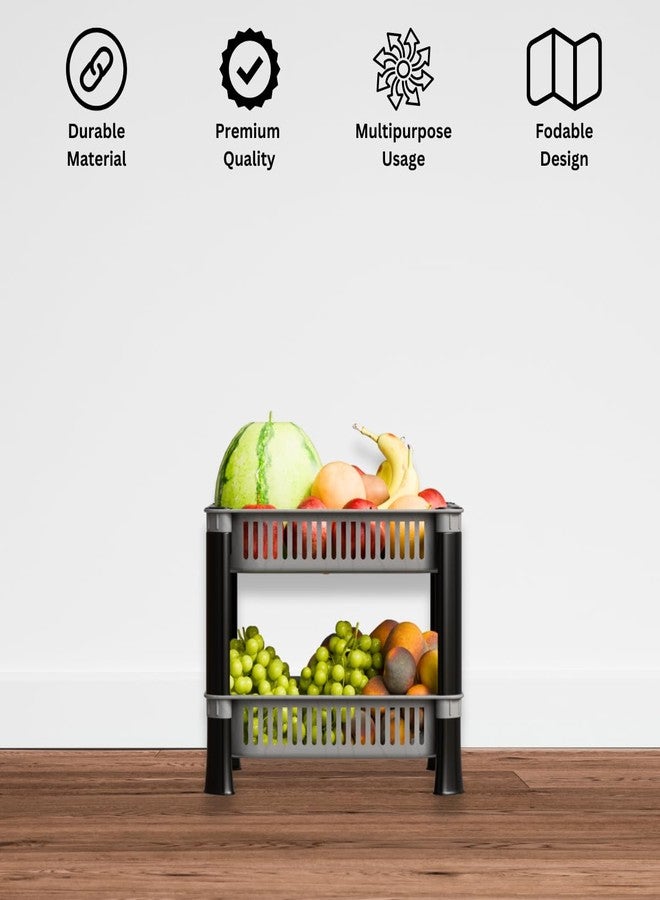 Morbrix 2 Layer Kitchen Rack Plastic Basket for Office/Home, Vegetable Organizer Stand, Onion Potato Sabji Storage Racks (Silver Color) - Image 3
