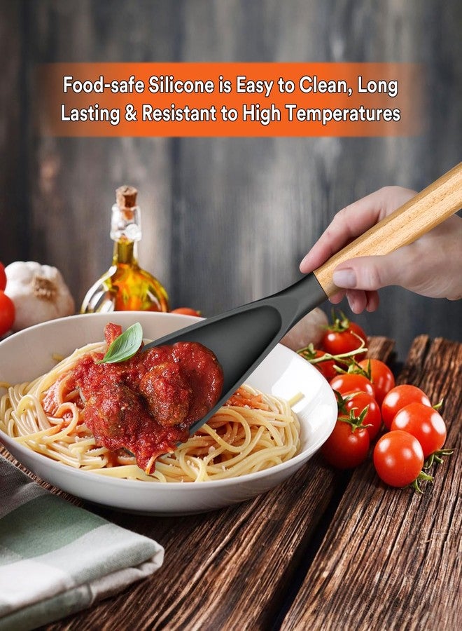 Badiano ملعقة مسطحة متعددة الاستخدامات لأواني الطهي غير اللاصقة، مثالية للطهي والتقديم، مصنوعة من السيليكون المتين غير اللامع الخالي من مادة BPA، بمقبض خشبي للخلط والغرف والكشط، لون رمادي (عبوة من قطعتين، 11.4 بوصة و13.4 بوصة). - Image 3