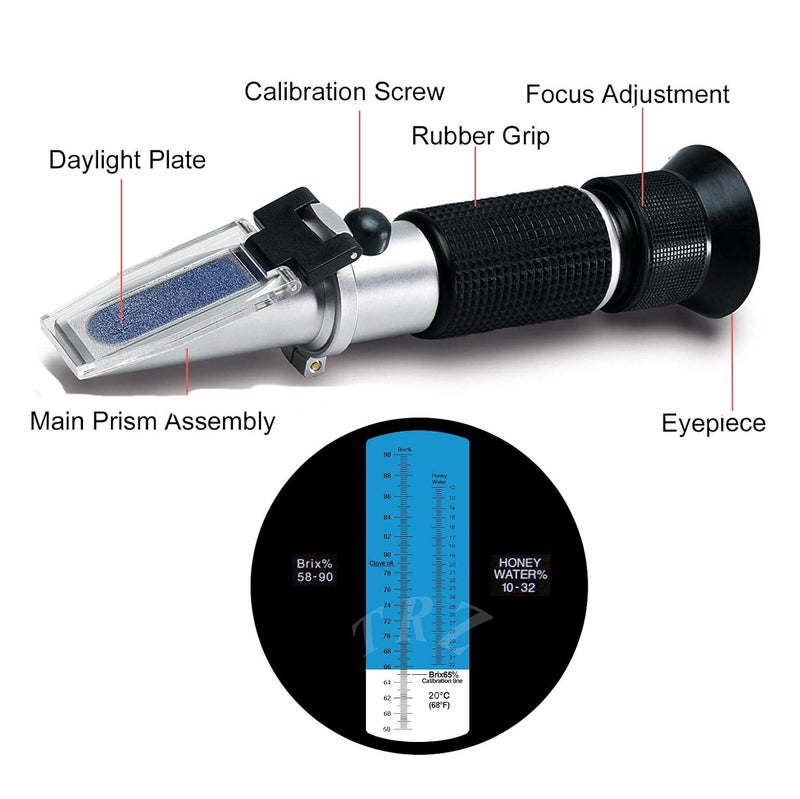TRZ Refractometer Honey 10-32% Water Honey 58-90% Brix Sugar Baume for Beekeeping, Honey, Condensed Milk, Sugar Syrup, Fruit jam, Hamh Optics&Tools - Image 3