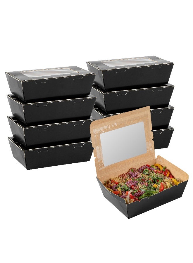 Restaurantware Cafe Vision 71 Ounce Disposable To Go Boxes, 200 Paper Boxes For Food - Hinge Lock, Grease-Impervious, Black Paper Take Out Food Containers, With Window, For Lunch Or Desserts - Image 2