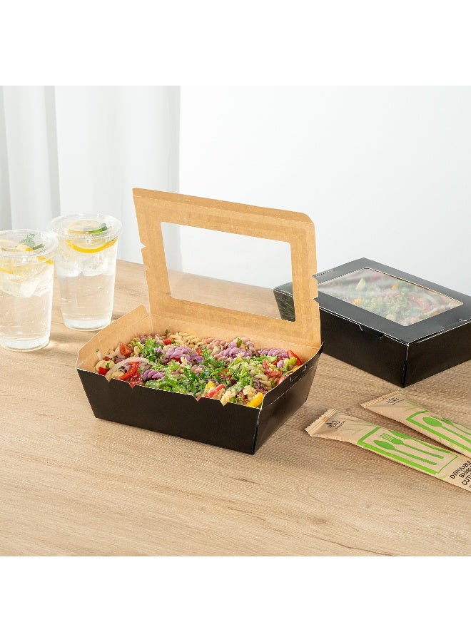 Restaurantware Cafe Vision 71 Ounce Disposable To Go Boxes, 200 Paper Boxes For Food - Hinge Lock, Grease-Impervious, Black Paper Take Out Food Containers, With Window, For Lunch Or Desserts - Image 3
