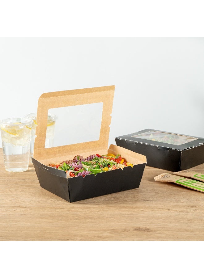 Restaurantware Cafe Vision 71 Ounce Disposable To Go Boxes, 200 Paper Boxes For Food - Hinge Lock, Grease-Impervious, Black Paper Take Out Food Containers, With Window, For Lunch Or Desserts - Image 4