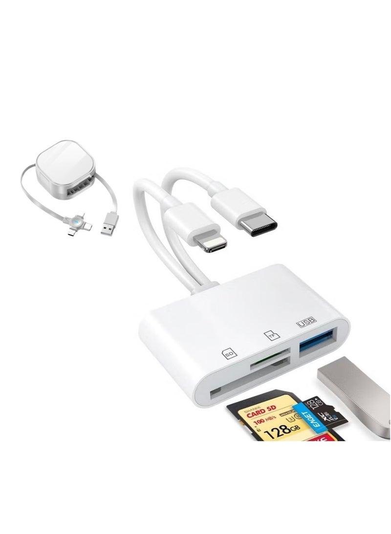SD Card Reader With 1+3 charge cable for iPhone, iPad, USB C and Lightning Dual Port SD Card Adapter, Memory Card Reader for Camera Adapter, Support SD, Micro SD, USB 3.0, No App Driver Required - Image 1