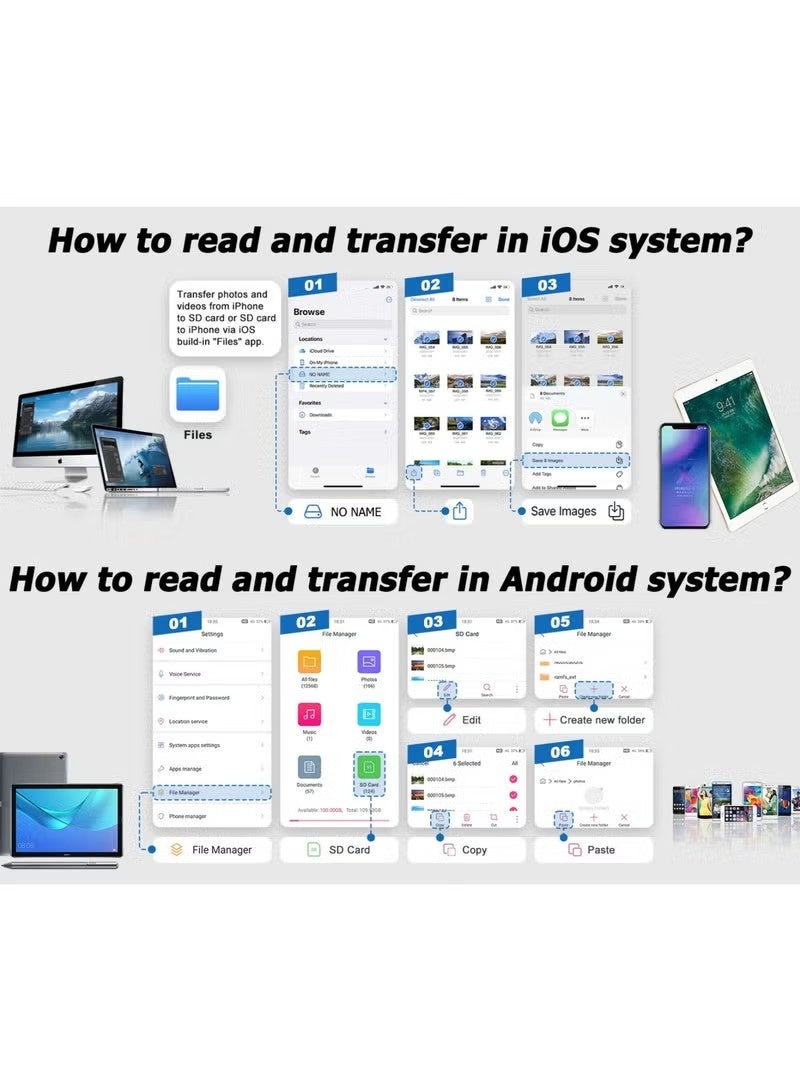 SD Card Reader With 1+3 charge cable for iPhone, iPad, USB C and Lightning Dual Port SD Card Adapter, Memory Card Reader for Camera Adapter, Support SD, Micro SD, USB 3.0, No App Driver Required - Image 4