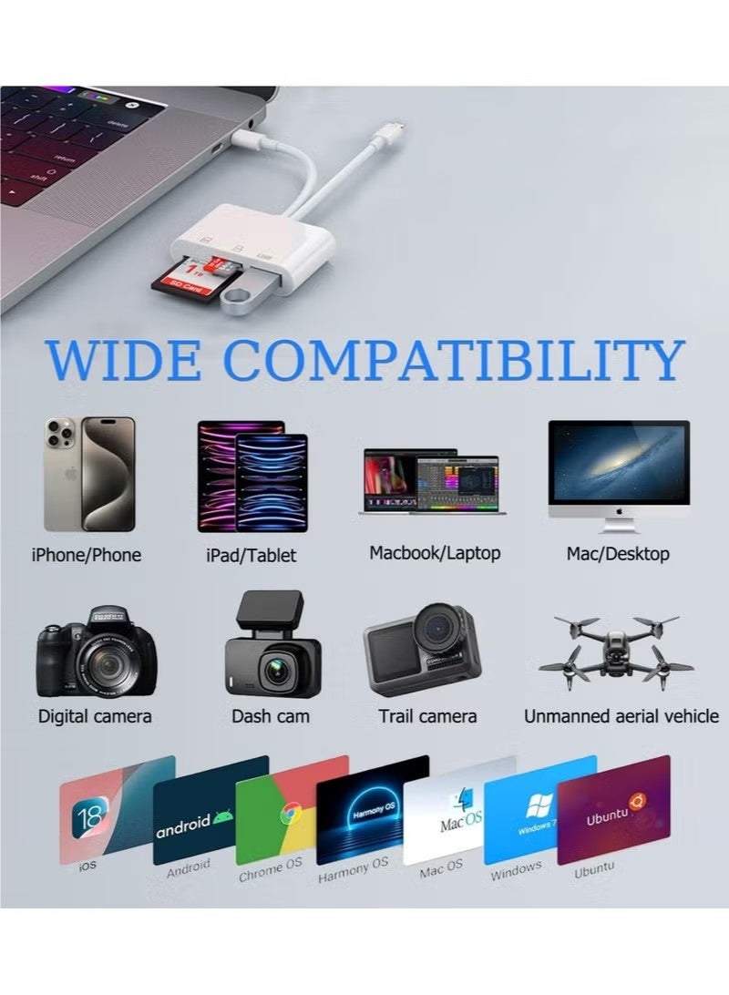 SD Card Reader With 1+3 charge cable for iPhone, iPad, USB C and Lightning Dual Port SD Card Adapter, Memory Card Reader for Camera Adapter, Support SD, Micro SD, USB 3.0, No App Driver Required - Image 5