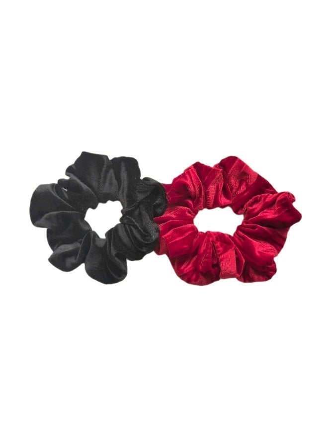 Luxury Velvet Scrunchies Set for Women & Girls - Soft Elastic Hair Ties, Black & Red, No Damage Hair Accessories - Image 1