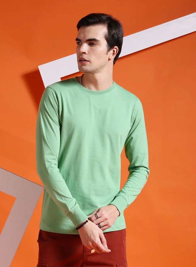 The Indian Garage Co Men Slim Fit Solid Round Neck Tshirt