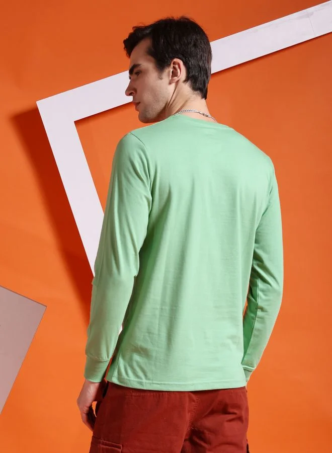 The Indian Garage Co Men Slim Fit Solid Round Neck Tshirt