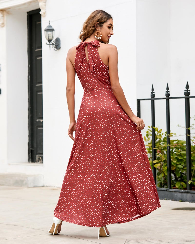 STYLEWORD Women's 2025 Fashion Summer Spring Beach Vacation Red Polka Dot Casual Garden Party Maxi Long Dress Trendy(Floral 33,M) - Image 2