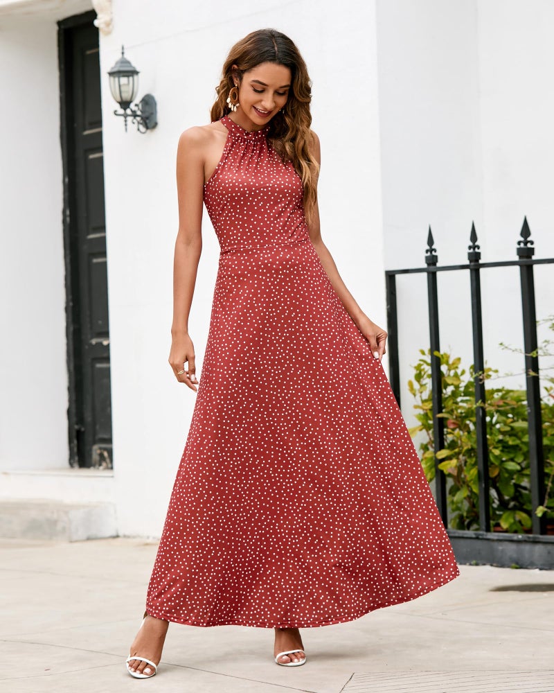 STYLEWORD Women's 2025 Fashion Summer Spring Beach Vacation Red Polka Dot Casual Garden Party Maxi Long Dress Trendy(Floral 33,M) - Image 3