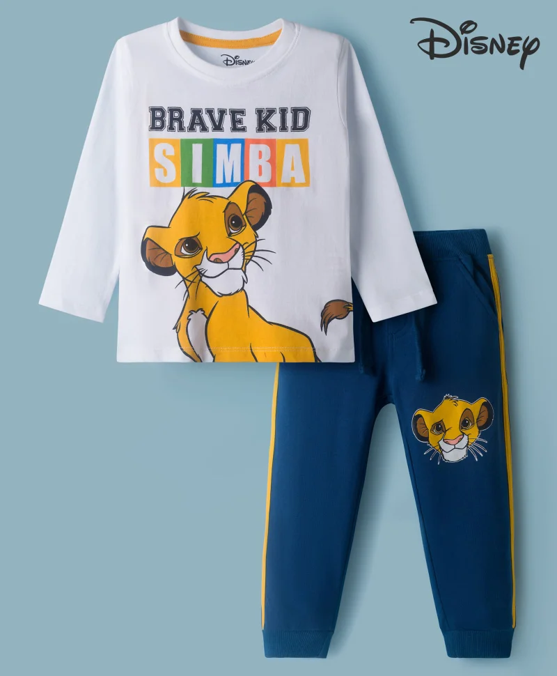 Babyhug Disney Babyhug Disney Single Jersey Knit Full Sleeves Top & Lounge Pant Set with Lion King Graphic - Navy Blue & White