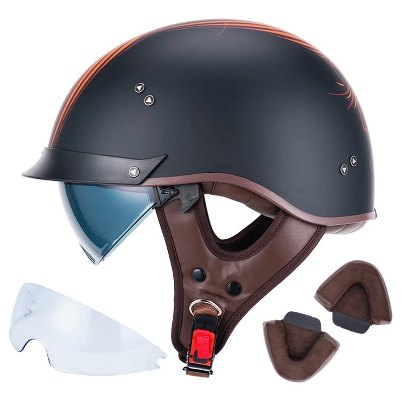 VCOROS Half Helmet Motorcycle DOT Approved Open Face Helmet F07 with Sun Visor and Quick Release Buckle for Adults Men and Women AngelXL