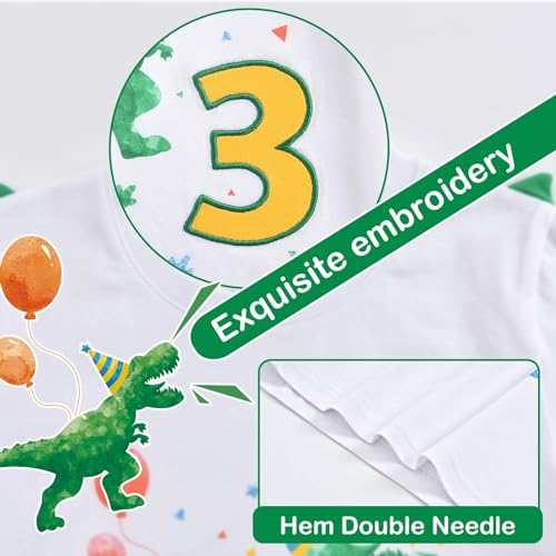 WAWSAM 3rd Birthday Boy Shirt Dinosaur Birthday T-Shirt 3 Year Old Toddler Dinosaur Outfit Cotton White Dino Party Shirt Roar I’m 3 Short Sleeve Top Tee - Image 3