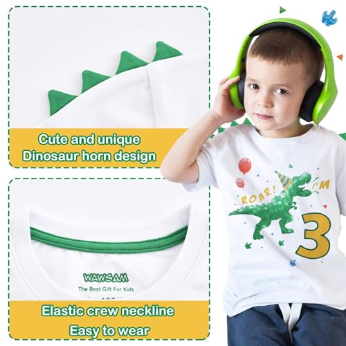 WAWSAM 3rd Birthday Boy Shirt Dinosaur Birthday T-Shirt 3 Year Old Toddler Dinosaur Outfit Cotton White Dino Party Shirt Roar I’m 3 Short Sleeve Top Tee - Image 4