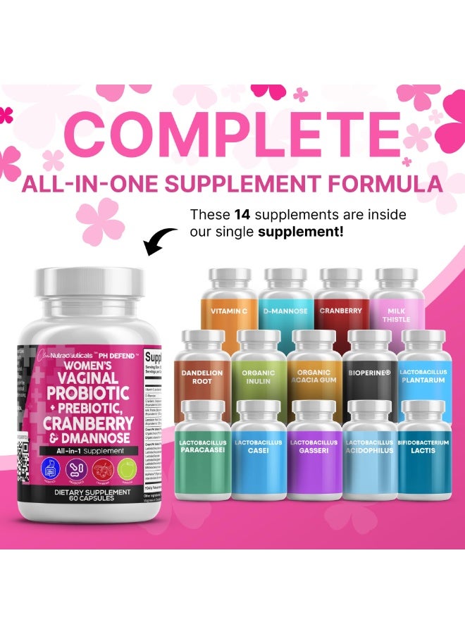 Clean Nutraceuticals | PH Defend Vaginal Probiotics for Women with Cranberry, D-Mannose & Prebiotics – Feminine Health, pH Balance & Urinary Tract Support – 60 Capsules - Image 3