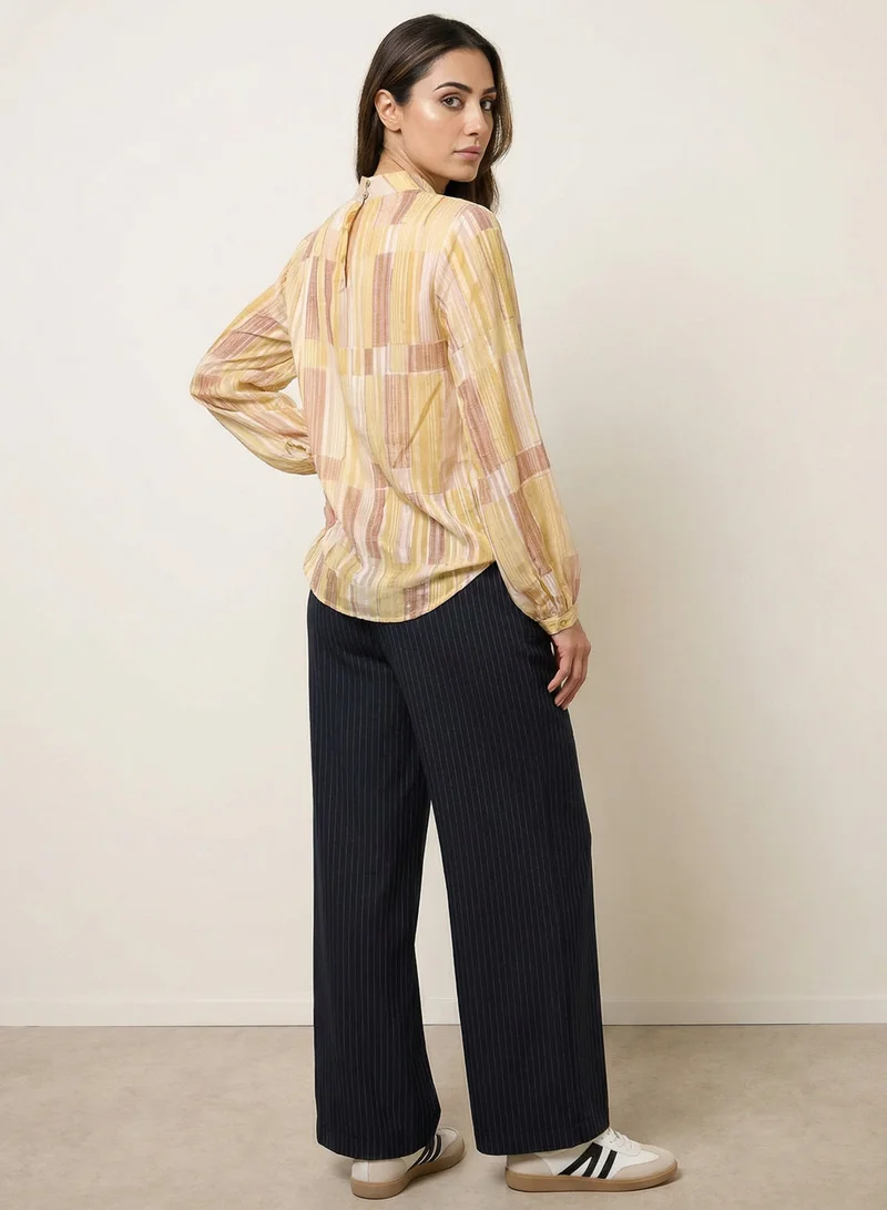 بلو فانيلا Tile Print Puffball Blouse With Metallic Detail