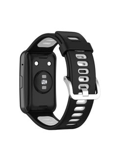 Generic Replacement Straps Compatible with Huawei Watch Fit Strap, Silicone Sport Breathable Wristband Band Band for Huawei Watch Fit Smartwatch (Black- White)  - Image 2