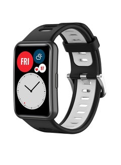 Generic Replacement Straps Compatible with Huawei Watch Fit Strap, Silicone Sport Breathable Wristband Band Band for Huawei Watch Fit Smartwatch (Black- White)  - Image 1