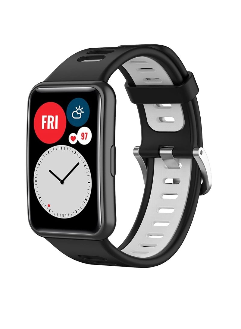 Replacement Straps Compatible with Huawei Watch Fit Strap, Silicone Sport Breathable Wristband Band Band for Huawei Watch Fit Smartwatch (Black- White)  - Image 1