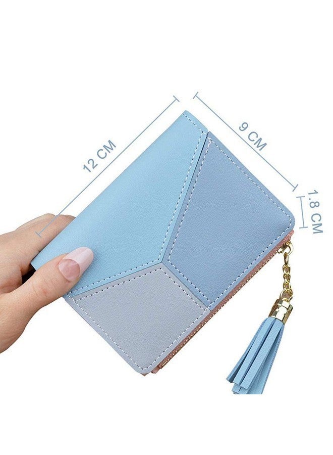 Alexvyan محفظة أليكسفيان الزرقاء الصغيرة للنساء - محفظة قابلة للطي - منظم بطاقات - حقيبة يد نسائية / فتيات - حافظة بطاقات ائتمان - 2 جيب - جيب عملة - تصميم بلونين - Image 2