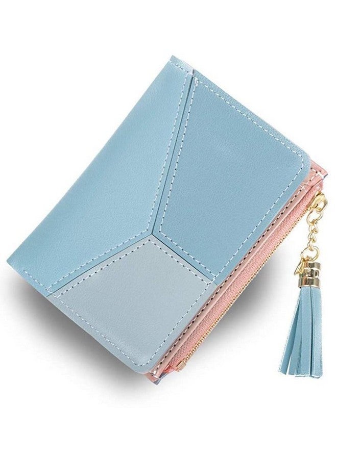 Alexvyan محفظة أليكسفيان الزرقاء الصغيرة للنساء - محفظة قابلة للطي - منظم بطاقات - حقيبة يد نسائية / فتيات - حافظة بطاقات ائتمان - 2 جيب - جيب عملة - تصميم بلونين - Image 1