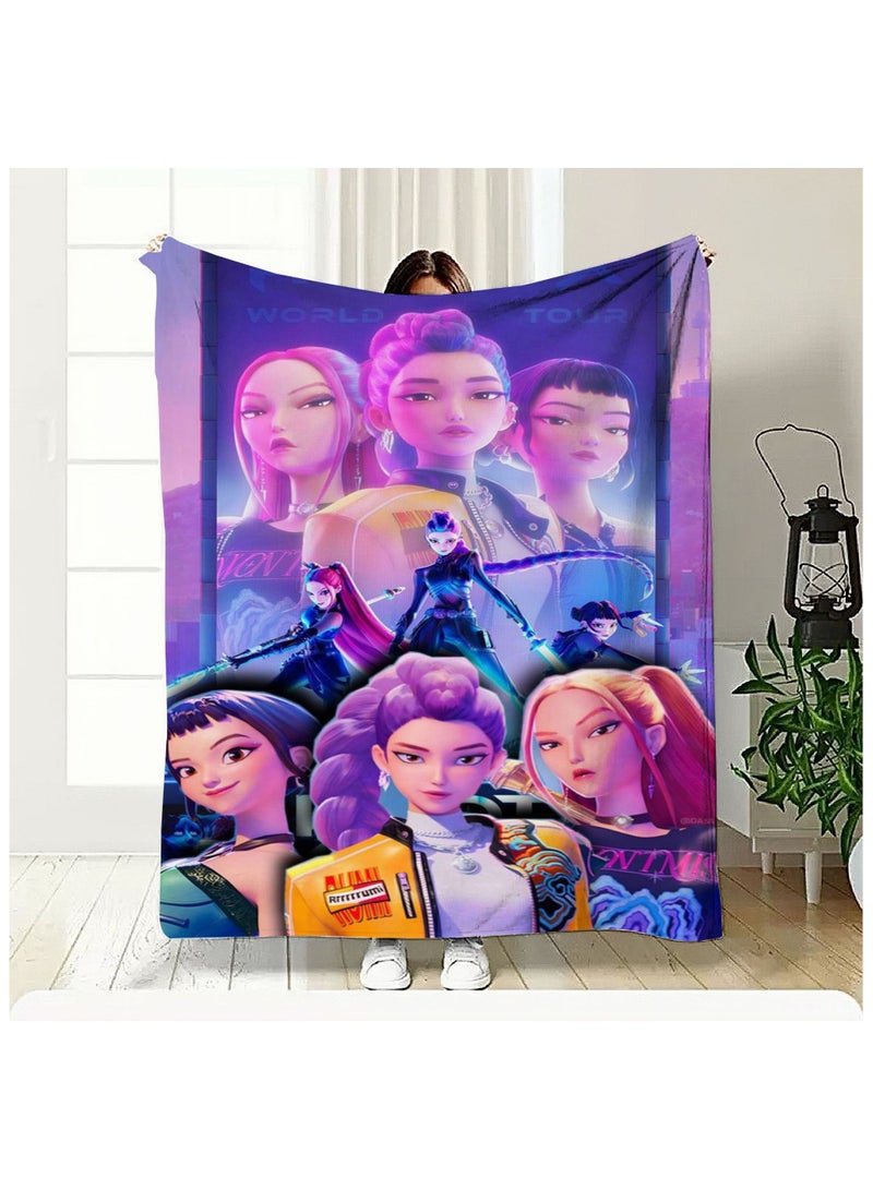 general K-POP: Demon Hunting Girl Group Printed Blanket Multi-Functional Throw Blanket for Bedroom and Sofa