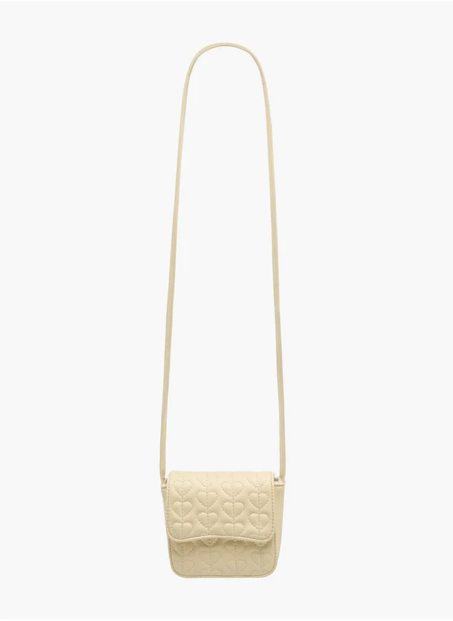 Flora Bella By Shoexpress Girls Heart Embroidered Crossbody Bag with Strap Handle and Flap Closure