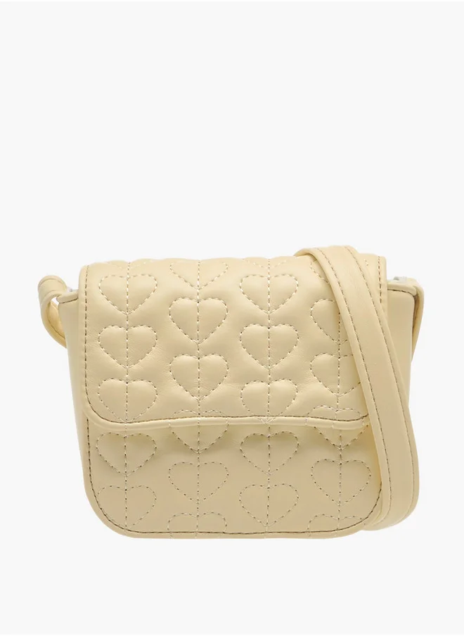 Flora Bella By Shoexpress Girls Heart Embroidered Crossbody Bag with Strap Handle and Flap Closure