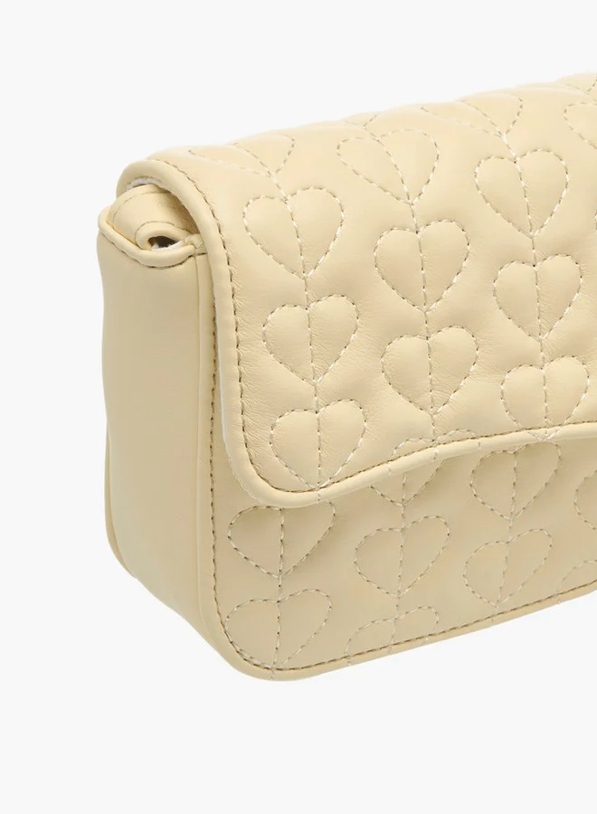 Flora Bella By Shoexpress Girls Heart Embroidered Crossbody Bag with Strap Handle and Flap Closure