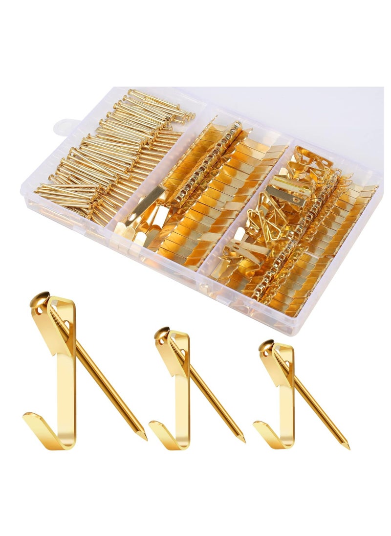 Generic 184 Pieces Picture Hanging Kit, 20lb, 30lb, and 50lb Picture Hangers, Metal Picture Hanging Hooks with Nails, on Drywall, Wooden Wall(Gold) 