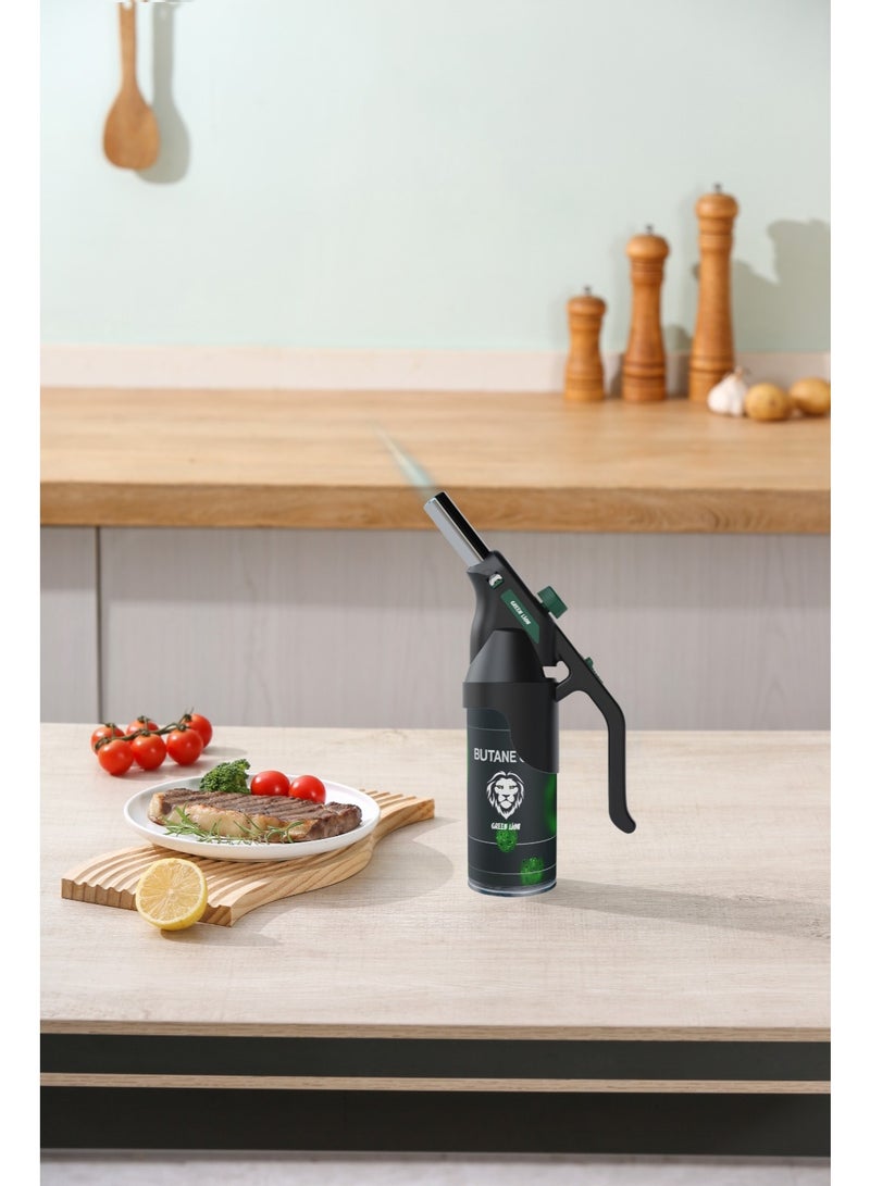 جرين ليون ولاعة مقاومة للرياح، شعلة لهب مقاومة للرياح، ولاعة شعلة نفاثة محمولة مع مقبض لضبط اللهب / تتحمل درجات الحرارة العالية / مقبض مريح / شعلة متعددة الأغراض / إشعال بلمسة واحدة / أنبوب فولاذي سميك / تركيب سريع وسهل - أسود - Image 2