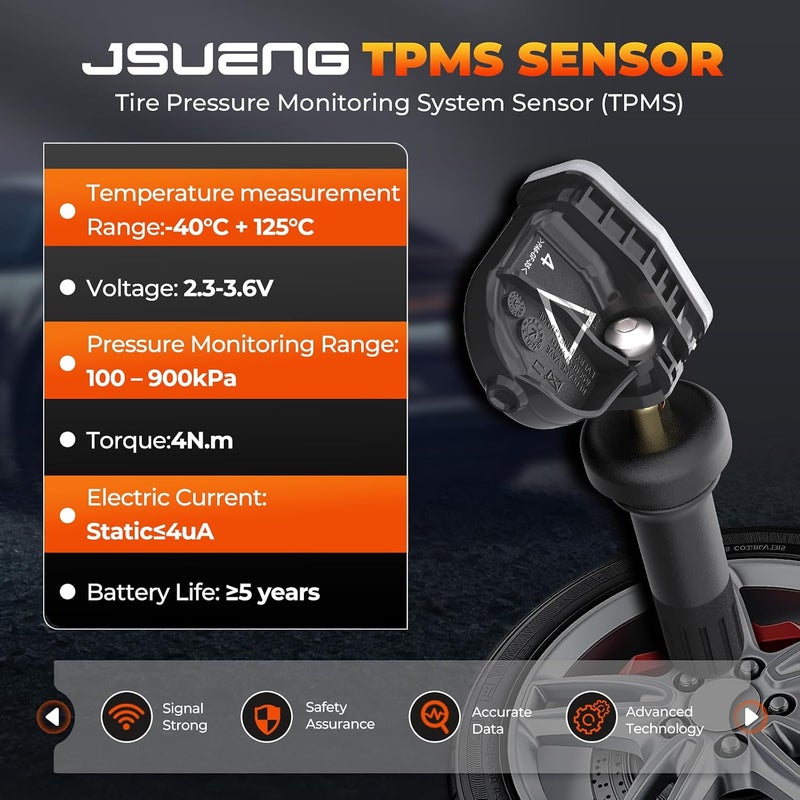 Jsueng TPMS Sensor GM, 433Mhz Tire Pressure Monitoring System Compatible with Buick| GMC| Chevrolet| Cadillac,4 PCS Tire Pressure Sensors Replaces#13598773 13516165 13595873 - Image 5