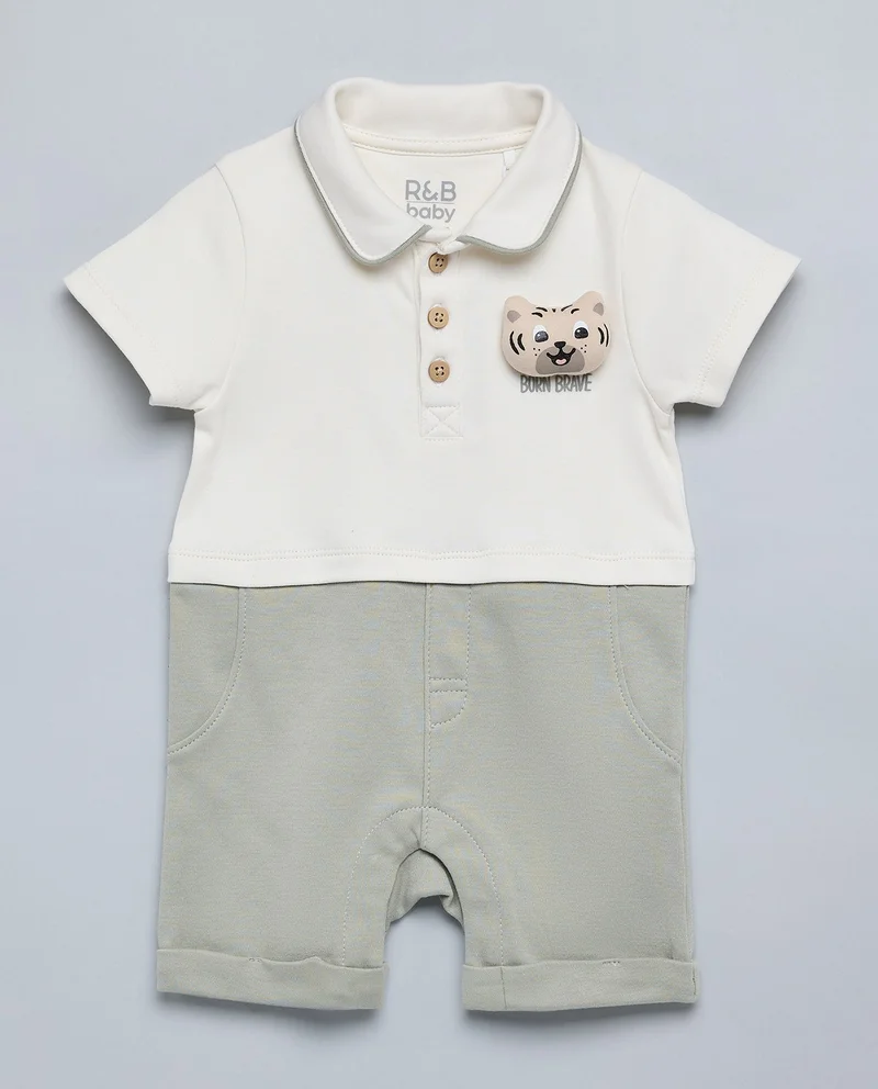 R&B Appliqued Rompers with Collar and Short Sleeves
