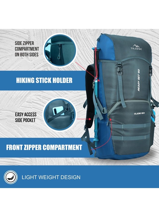 TRAWOC GLIDE 50 ltrs Rucksack Bag for Men & Women Travel Backpack for for Trekking & Hiking, LHK001, English Blue - Image 5