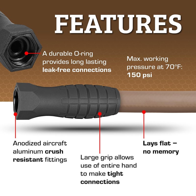 Flexzilla Colors SwivelGrip Garden Hose 5/8 in. x 25 ft., Lightweight All-Weather Water Hose, Durable and Flexible, Leak-Free Connections, Brown Mulch - Image 4