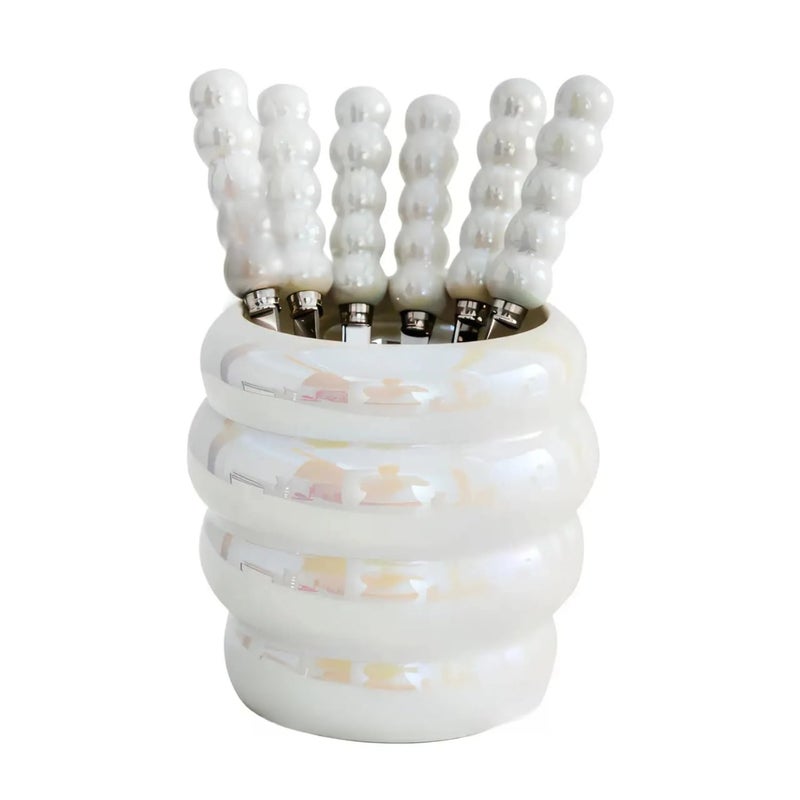 NYRWANA Flatware Set Pearl Fruit Fork Set with Ceramic Storage Jar Classic Stainless Steel Forks for Home Kitchen Set of 6 StainlessSteel Forks - Image 2