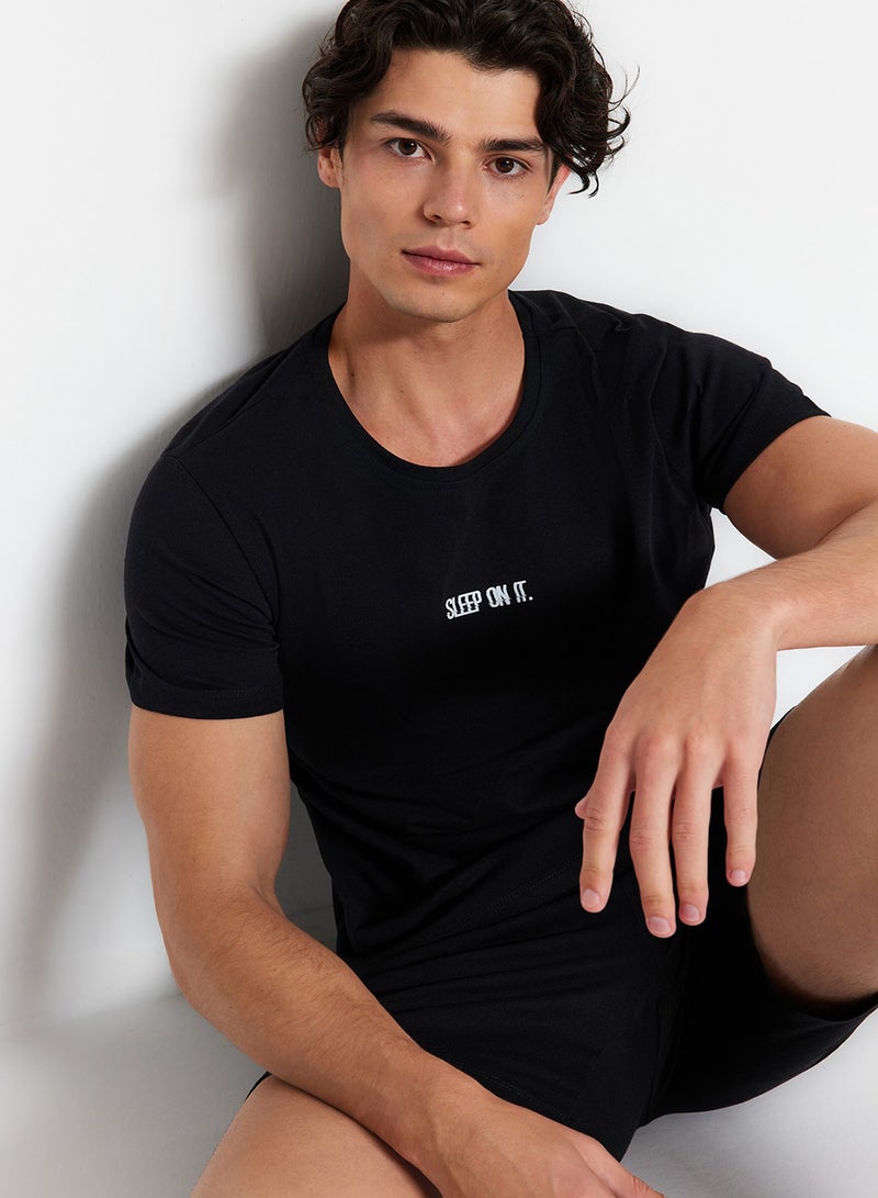 trendyol Black Regular Fit Knitted Shorts Pajamas Set TMNSS23PT00038 - Image 3