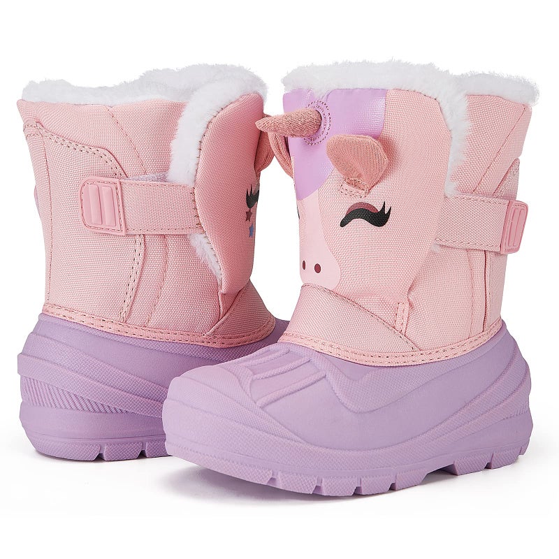 MORENDL Unicorn Boots Toddler Girls Waterproof Insulated Snow Boots Cold Weather Warm Lightweight Non-Slip Faux Fur Kids Winter Boots Purple/Pink Size 6ï¼ˆUS Toddlerï¼‰ - Image 1