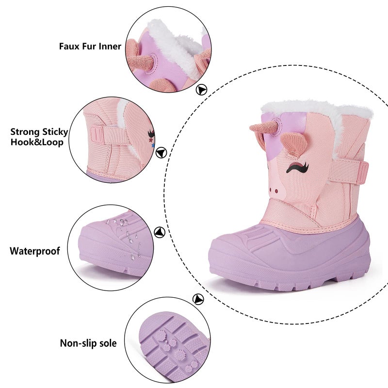 MORENDL Unicorn Boots Toddler Girls Waterproof Insulated Snow Boots Cold Weather Warm Lightweight Non-Slip Faux Fur Kids Winter Boots Purple/Pink Size 6ï¼ˆUS Toddlerï¼‰ - Image 3