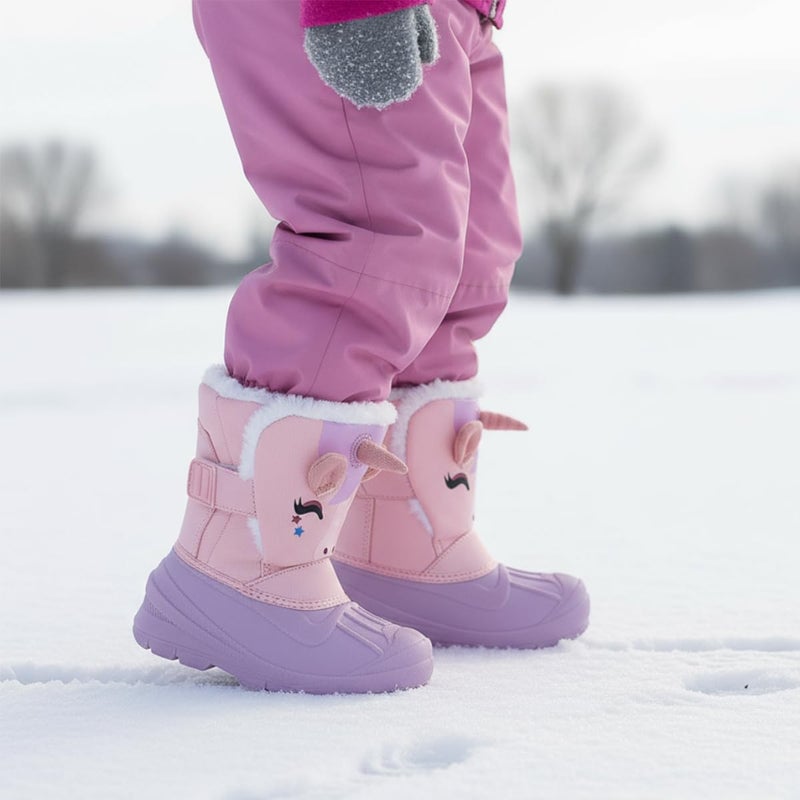 MORENDL Unicorn Boots Toddler Girls Waterproof Insulated Snow Boots Cold Weather Warm Lightweight Non-Slip Faux Fur Kids Winter Boots Purple/Pink Size 6ï¼ˆUS Toddlerï¼‰ - Image 2