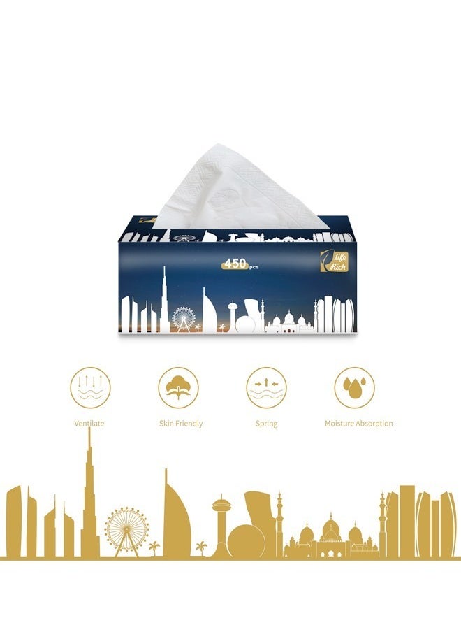fashionhome - Pack Of 5 Multipurpose Use Thick 5 Ply Fragrance Free And Dye Free Tissues 450 Sheets Per Packet Family Pack Facial Tissues Gentle On Skin Lint Free Soft And High Absorbency Paper Towels Ideal For Home Office Travel - Image 1