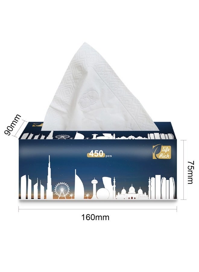 fashionhome - Pack Of 5 Multipurpose Use Thick 5 Ply Fragrance Free And Dye Free Tissues 450 Sheets Per Packet Family Pack Facial Tissues Gentle On Skin Lint Free Soft And High Absorbency Paper Towels Ideal For Home Office Travel - Image 1