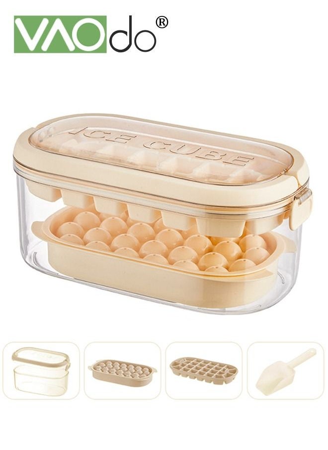 4PCS Ice Cube Tray with Lid and Bin 54 Compartments Ice Cube Trays With Ice Scoop Airtight Anti-BPA Ice Cube Molds BPA Free Stackable Spill-Proof DIY Ice Cube Molds Brown