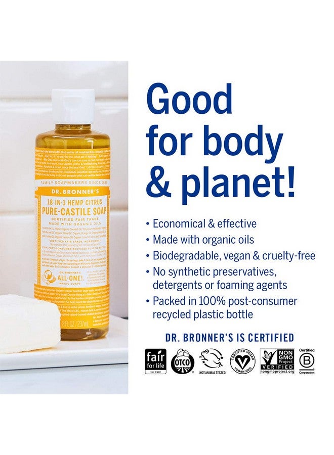 Dr. Bronner's - Pure-Castile Liquid Soap (Citrus, 8 Ounce) - Made With Organic Oils, 18-In-1 Uses: Face, Body, Hair, Laundry, Pets And Dishes, Concentrated, Vegan, Non-Gmo