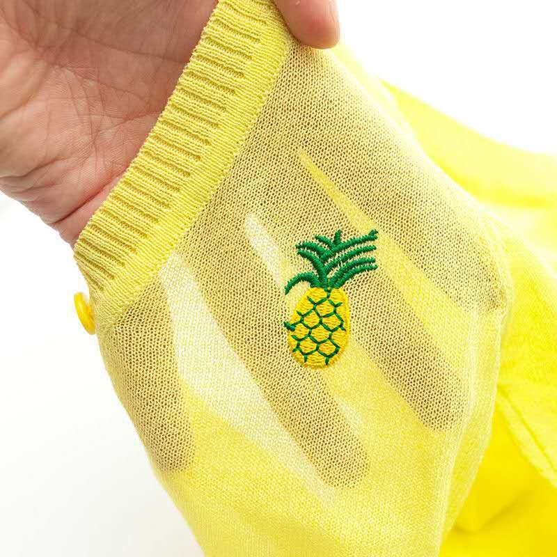 2024 New Girls Knit Cardigan Breathable UV Protection Light yellow