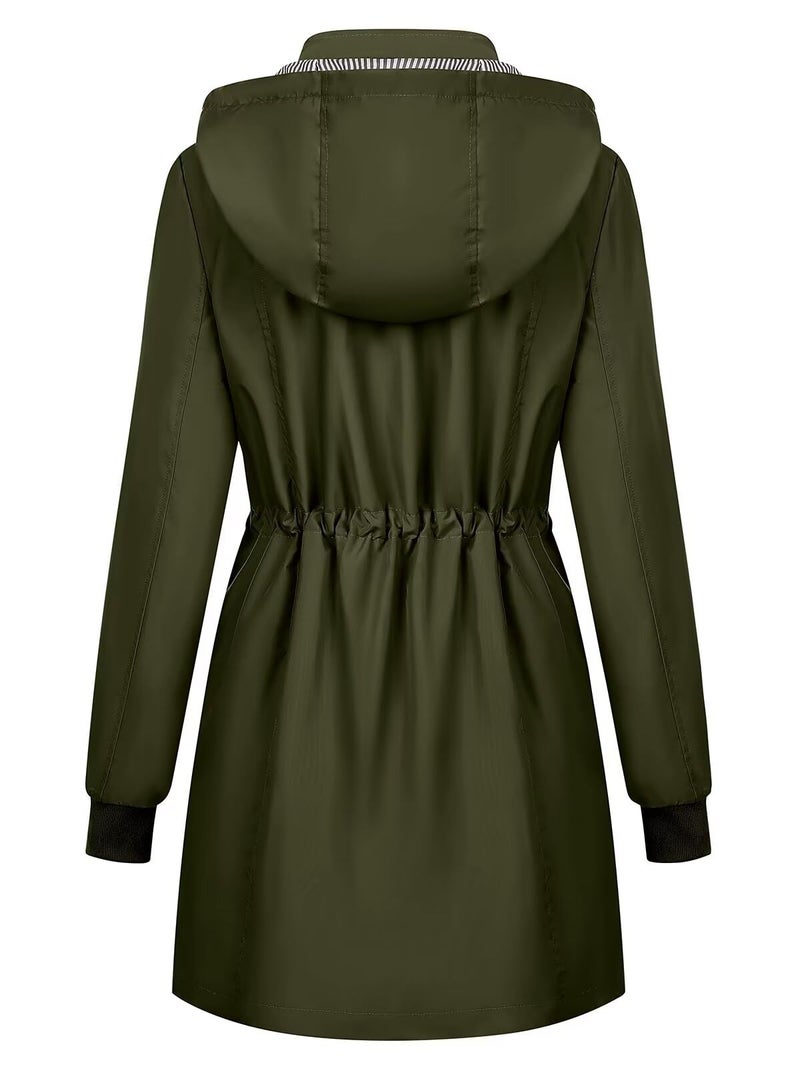 PITINAN Womens Rain Jacket with Hood Rain Coats for Women Waterproof Light weight Rain Coat Women's Rain Jacket Army Green XXL - Image 2