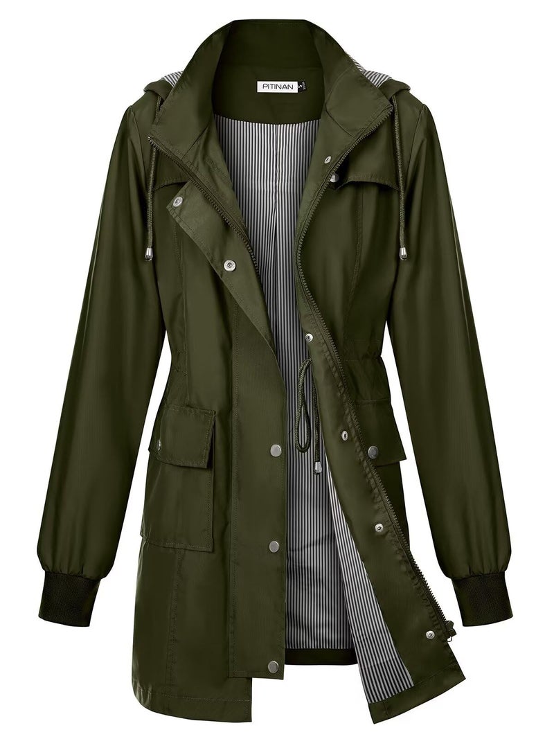 PITINAN Womens Rain Jacket with Hood Rain Coats for Women Waterproof Light weight Rain Coat Women's Rain Jacket Army Green XXL - Image 1